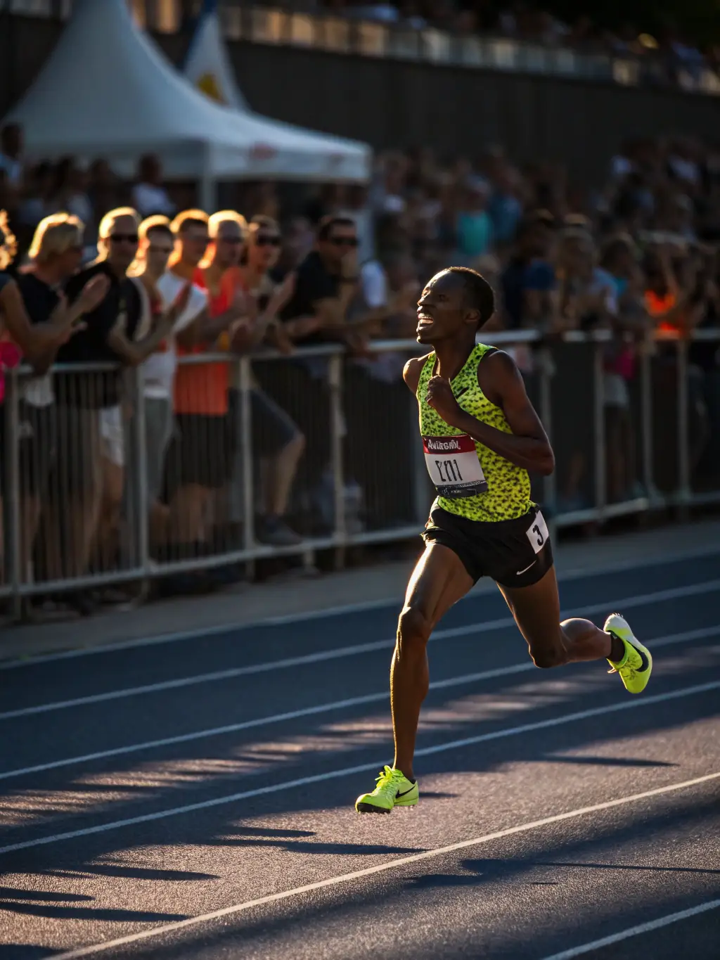 A visually impaired athlete is confidently running on a track with a guide, demonstrating the possibilities of adapted athletics.