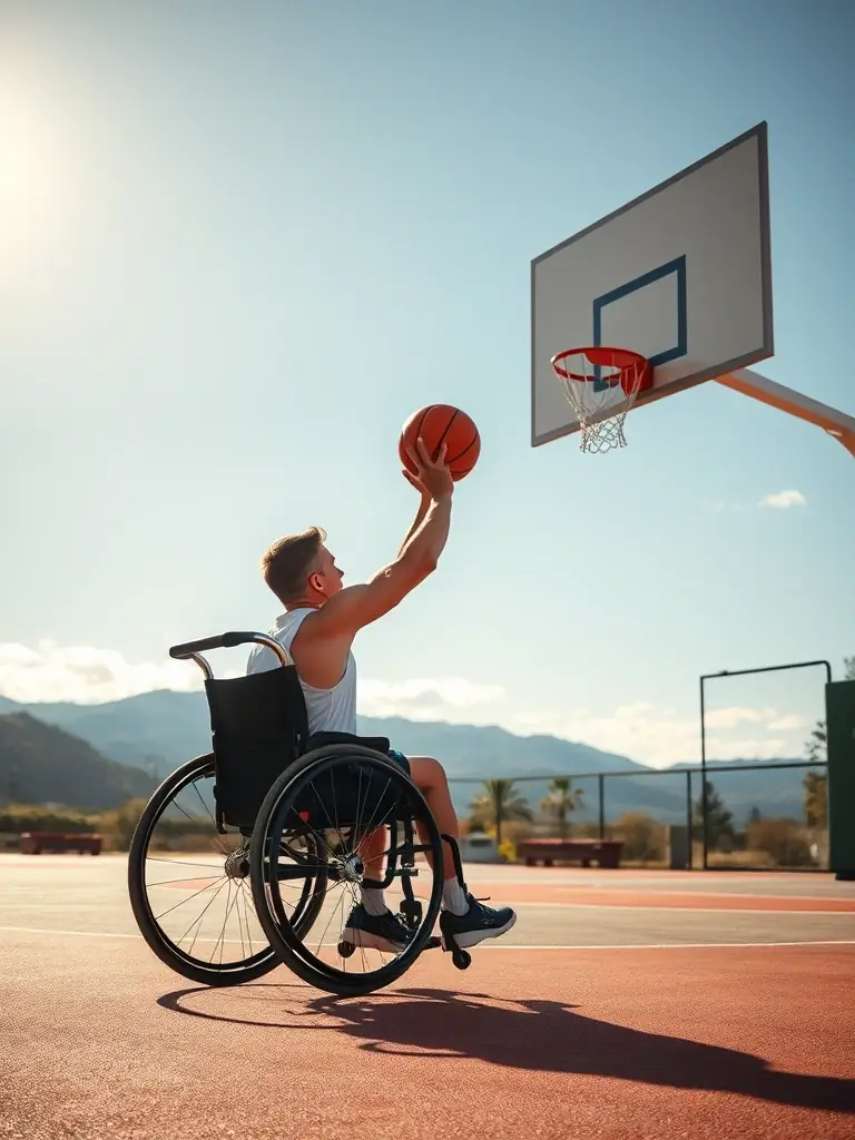 A person in a wheelchair is participating in a tennis match, displaying skill and determination on an outdoor court.